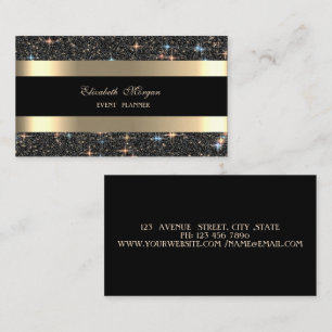 Tarjeta De Visita Elegante Moderno Dorado Rayado Negro Brillante Des