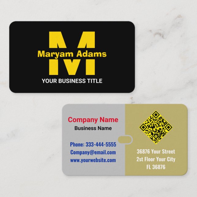 Tarjeta De Visita Elegante moderno (escanear código QR) Monograma Or (Anverso / Reverso)