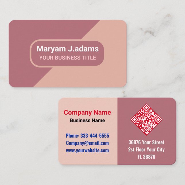 Tarjeta De Visita Elegante moderno (escanear código QR) Rosa de oro (Anverso / Reverso)