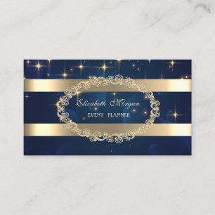 Tarjeta De Visita Elegante Moderno, Estrellas Rayadas Marco Dorado