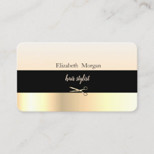 Tarjeta De Visita Elegante Moderno Estriado Negro, Dorado, Tijeras