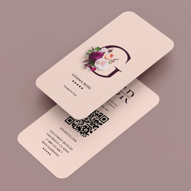 Tarjeta De Visita Elegante Moderno Floral Botánica G Rosa (Elegant Modern Floral Monogram G Pink Business Card
)