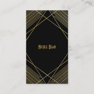 Tarjeta De Visita Elegante Moderno Geométrico Glam Deco Dorado y Neg