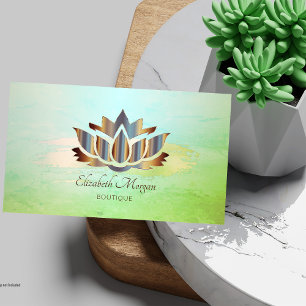 Tarjeta De Visita Elegante Moderno, Golpe de Pincel Verde Loto