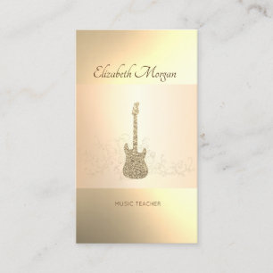 Tarjeta De Visita Elegante Moderno, Guitarra con Brillo Dorado, Prof