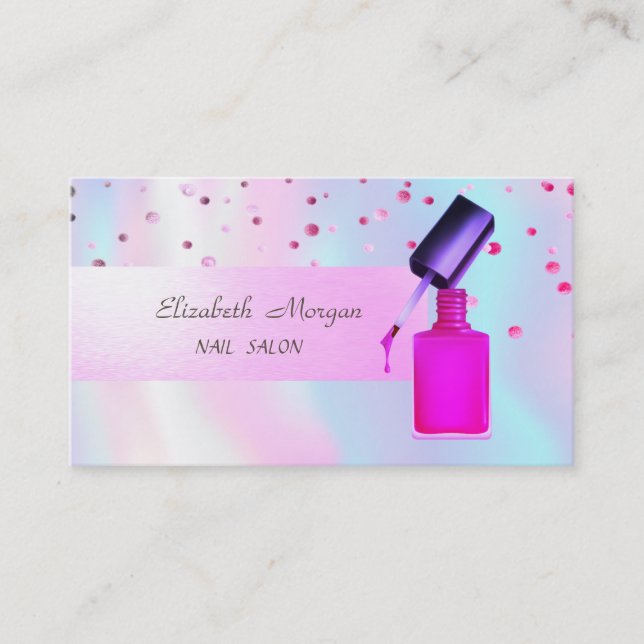 Tarjeta De Visita Elegante Moderno, Holográfico, Confetti, Nail Pola (Anverso)