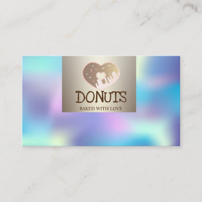 Tarjeta De Visita Elegante moderno, holográfico, donuts, panadería (Anverso)