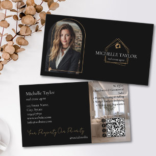 Tarjeta De Visita Elegante Moderno Inmobiliario Agente Foto Oro