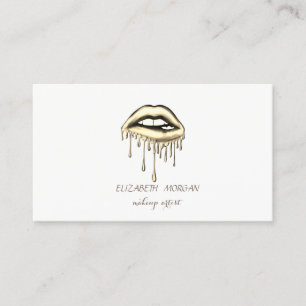 Tarjeta De Visita Elegante moderno, labios goteando metálico, maquil