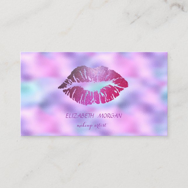 Tarjeta De Visita Elegante Moderno, Labios Purpurinoso, Maquillaje,  (Anverso)