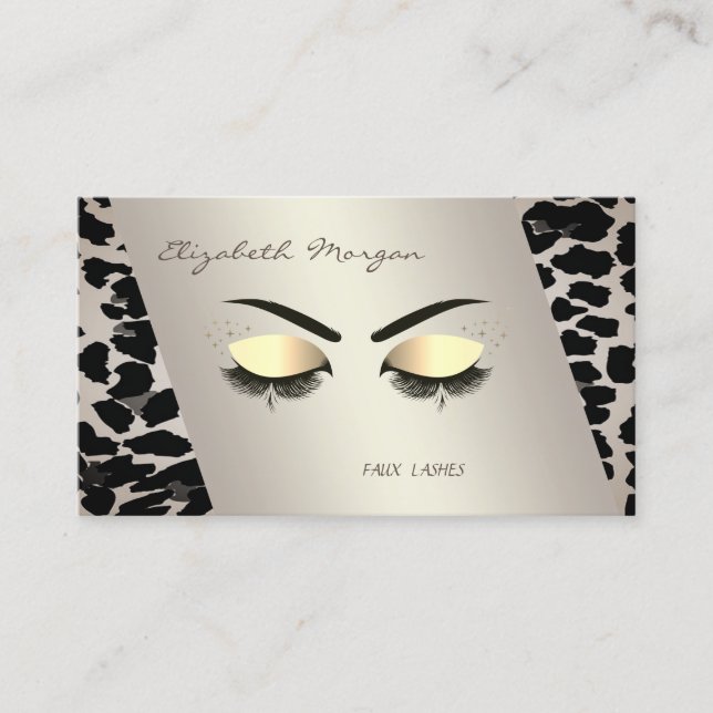 Tarjeta De Visita Elegante Moderno, Leopard Print, Faux Lashes (Anverso)