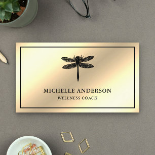 Tarjeta De Visita Elegante moderno libélula de lámina de oro crema f