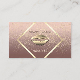 Tarjeta De Visita Elegante Moderno, Marco Dorado, Confeti, Labios