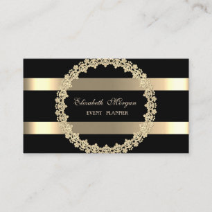 Tarjeta De Visita Elegante Moderno,Marco Negro,Dorado Rayado