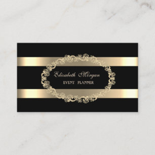 Tarjeta De Visita Elegante Moderno,Marco Negro,Dorado Rayado