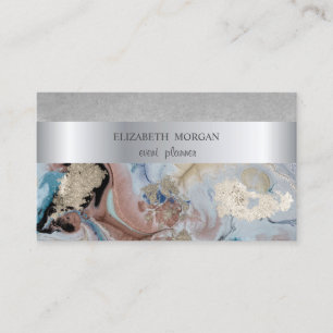 Tarjeta De Visita Elegante Moderno, Mármol de Franja Plateada