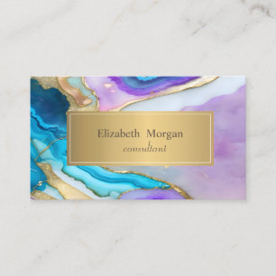Tarjeta De Visita Elegante Moderno Mármol Violeta Azul Dorado
