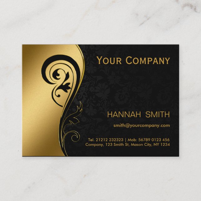 Tarjeta De Visita Elegante moderno metalizado del oro negro (Anverso)