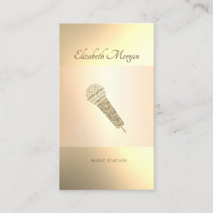 Tarjeta De Visita Elegante moderno, micrófono dorado, profesor de mú