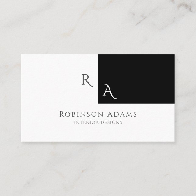 Tarjeta De Visita Elegante moderno mitad negro mitad blanco monogram (Anverso)