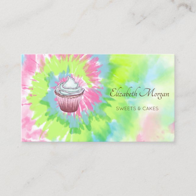 Tarjeta De Visita Elegante Moderno, Moda Cupcake Tie Dye (Anverso)