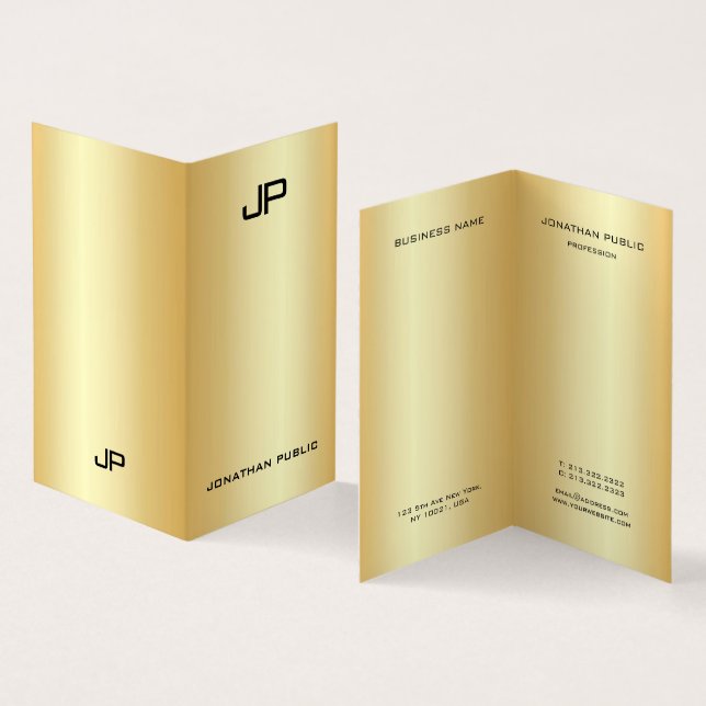 Tarjeta De Visita Elegante Moderno Monogramado Faux Gold Profesional (Interior y exterior)