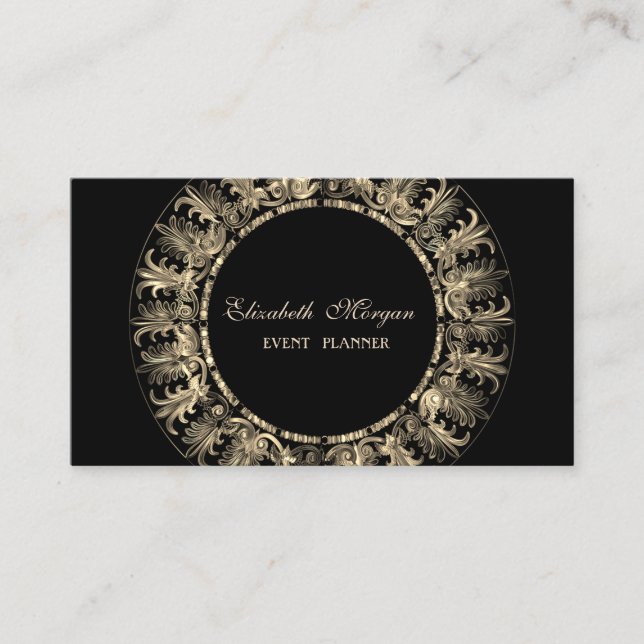 Tarjeta De Visita Elegante Moderno, Negro, Dorado Barrido De Marco (Anverso)