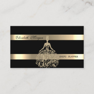 Tarjeta De Visita Elegante Moderno, Negro, Dorado Vestido Purpurina,