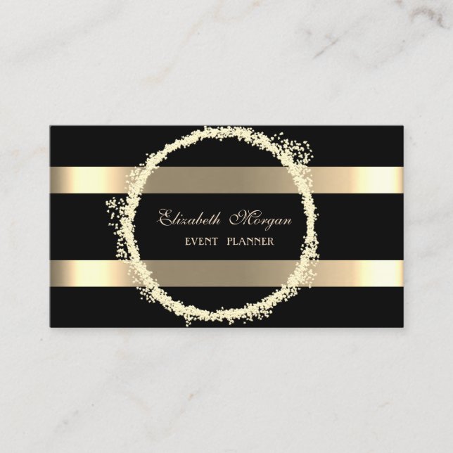 Tarjeta De Visita Elegante moderno, negro, rayado de oro (Anverso)
