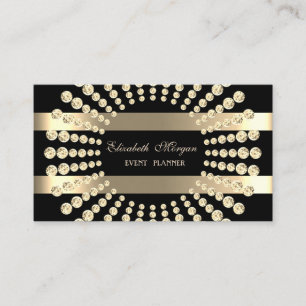Tarjeta De Visita Elegante Moderno, Negro, Rayado de Oro, Diamantes