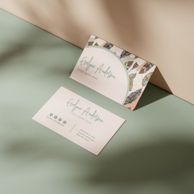 Tarjeta De Visita Elegante moderno neutra Boho Moda Feather Indie (Subido por el creador)