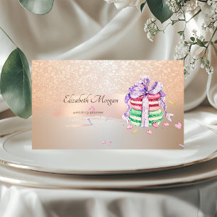 Tarjeta De Visita Elegante moderno, pincelada dorada rosa, macarons