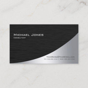 Tarjeta De Visita Elegante Moderno Plateado Negro Profesional