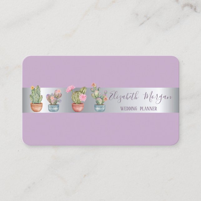 Tarjeta De Visita Elegante Moderno Profesional Cactus con Franja de  (Anverso)