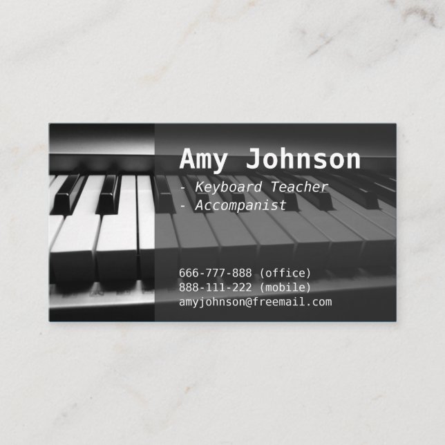 Tarjeta De Visita Elegante, moderno, profesional, profesor de piano (Anverso)