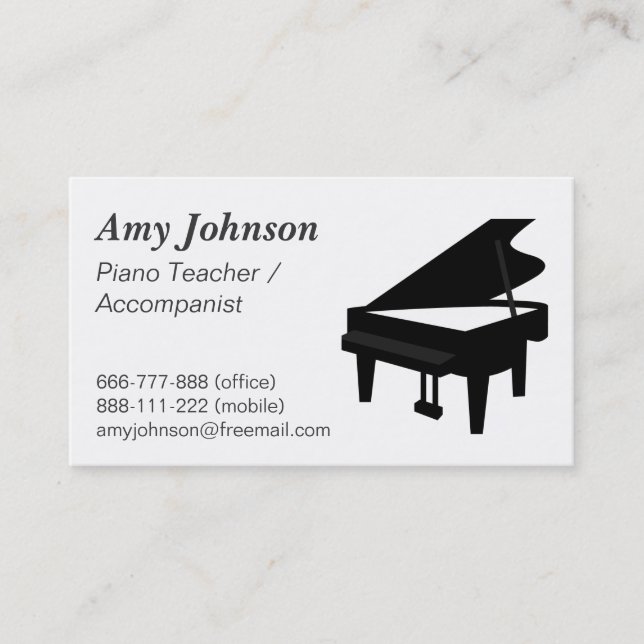 Tarjeta De Visita Elegante, moderno, profesional, profesor de piano (Anverso)