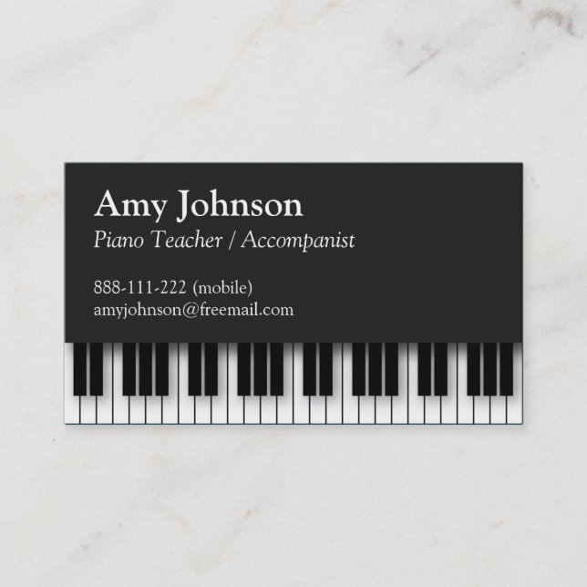 Tarjeta De Visita Elegante, moderno, profesional, profesor de piano (Anverso)