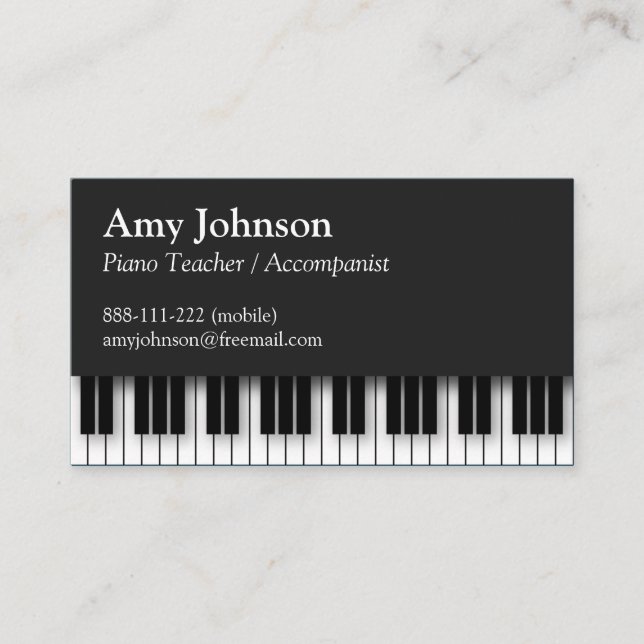 Tarjeta De Visita Elegante, moderno, profesional, profesor de piano (Anverso)