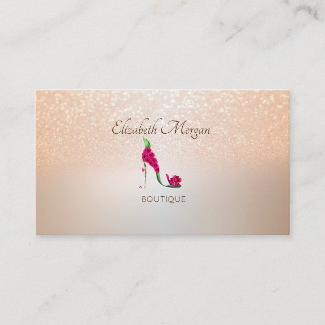 Tarjeta De Visita Elegante, moderno, Purpurina Bokeh, tacones altos  (Anverso)