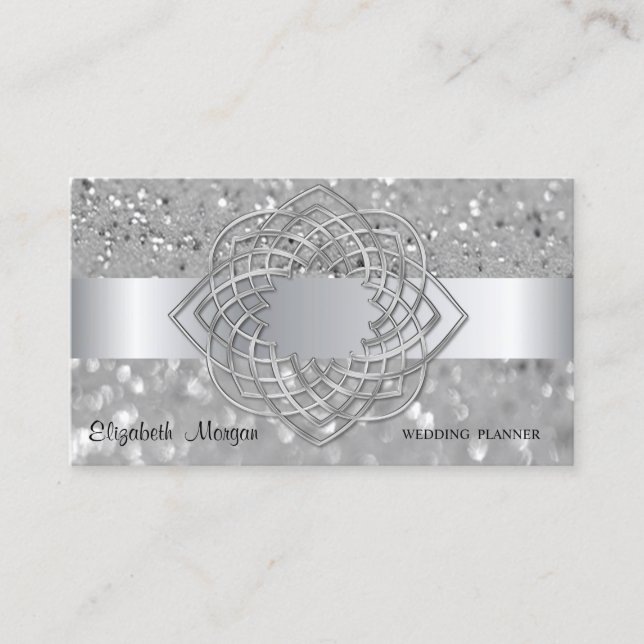 Tarjeta De Visita Elegante, moderno, Purpurina plateado Bokeh (Anverso)
