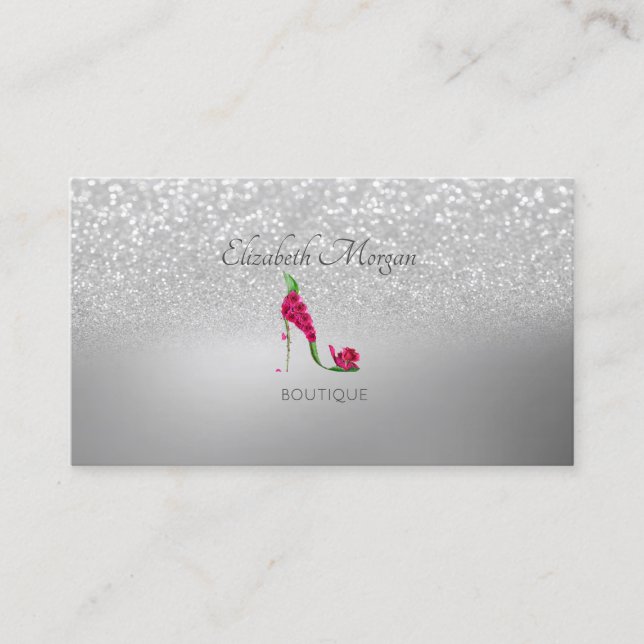 Tarjeta De Visita Elegante Moderno, Purpurina plateado Bokeh High He (Anverso)