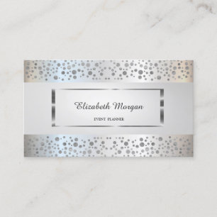 Tarjeta De Visita Elegante Moderno, Raya, Confeti Plateado, Marco