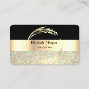 Tarjeta De Visita Elegante Moderno  Rayado Negro, Bokeh Brillante