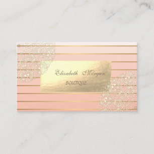 Tarjeta De Visita Elegante Moderno, Rayas Doradas, Encaje