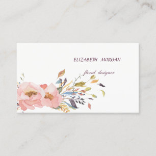 Tarjeta De Visita Elegante Moderno Romántico Floral Acuarela, Blanco