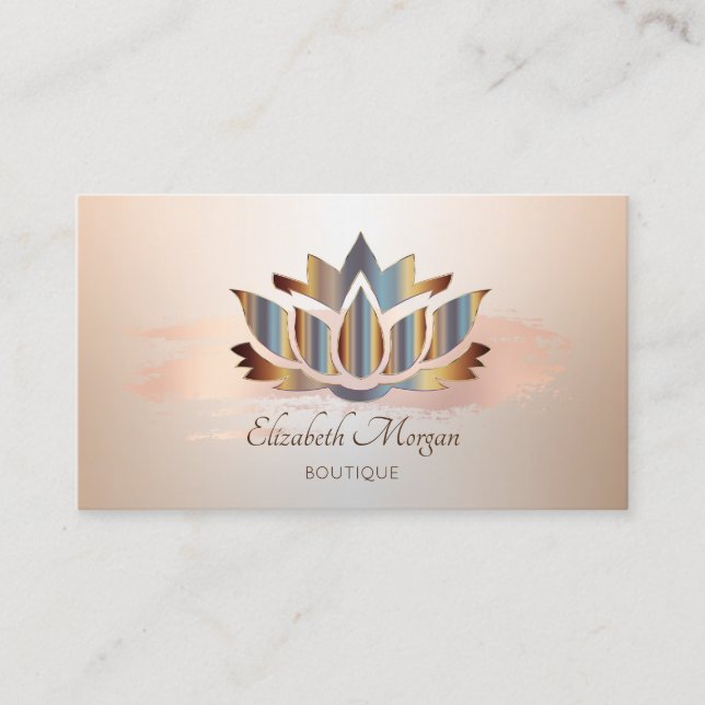 Tarjeta De Visita Elegante Moderno, Rosa Cepillo de Oro Stroke Lotus (Anverso)