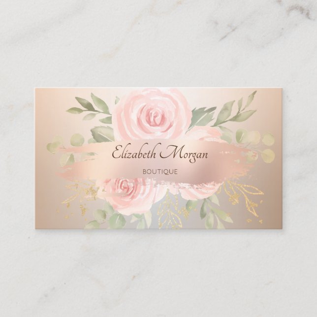 Tarjeta De Visita Elegante Moderno, Rosa de broche de oro, Rosas (Anverso)