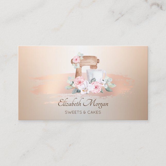 Tarjeta De Visita Elegante Moderno, Rosa de flor mezcladora de pince (Anverso)