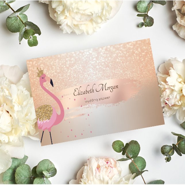 Tarjeta De Visita Elegante Moderno, Rosa de pincel de oro, Flamingo (Subido por el creador)