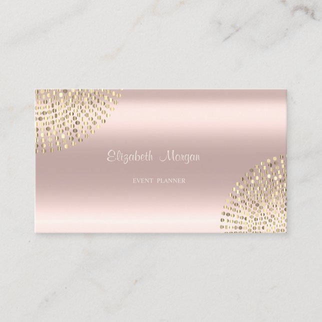 Tarjeta De Visita Elegante Moderno, Sencillo,Puntos,Oro Rosa (Anverso)
